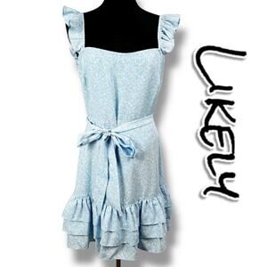 Likely Charlotte Light Blue Floral Mini Dress Ruffle Sundress Spring Womens Sz S